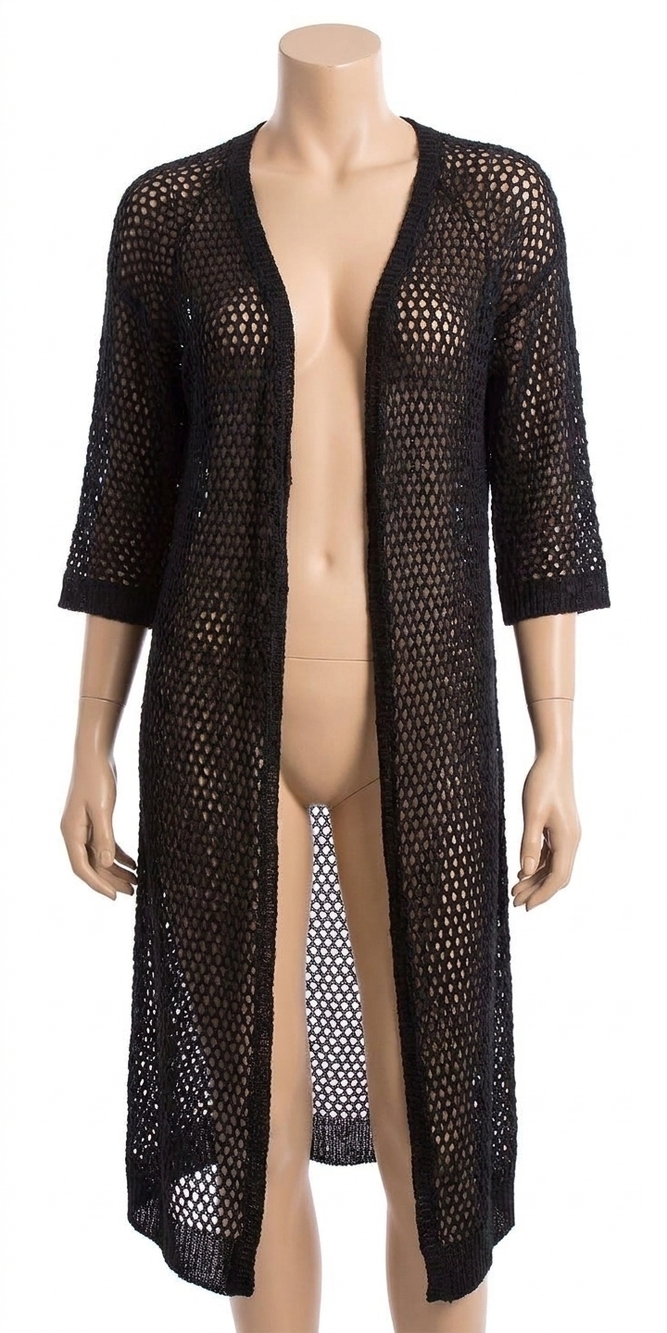 NEW GIGI MODA ginavra knitted mesh maxi open jacket in black